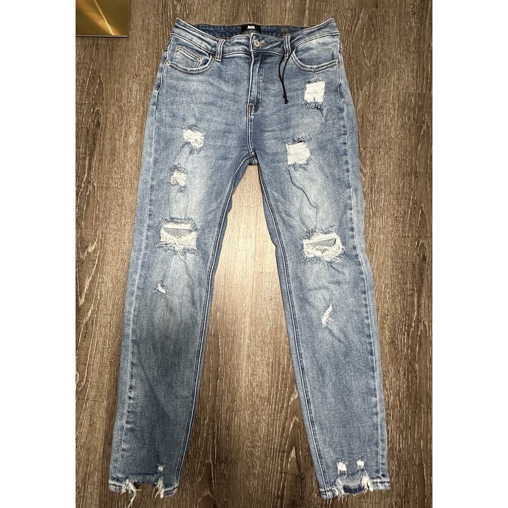 I&M Black Label Juniors Size 11 High Rise Relaxed Distressed Jeans Light Wash